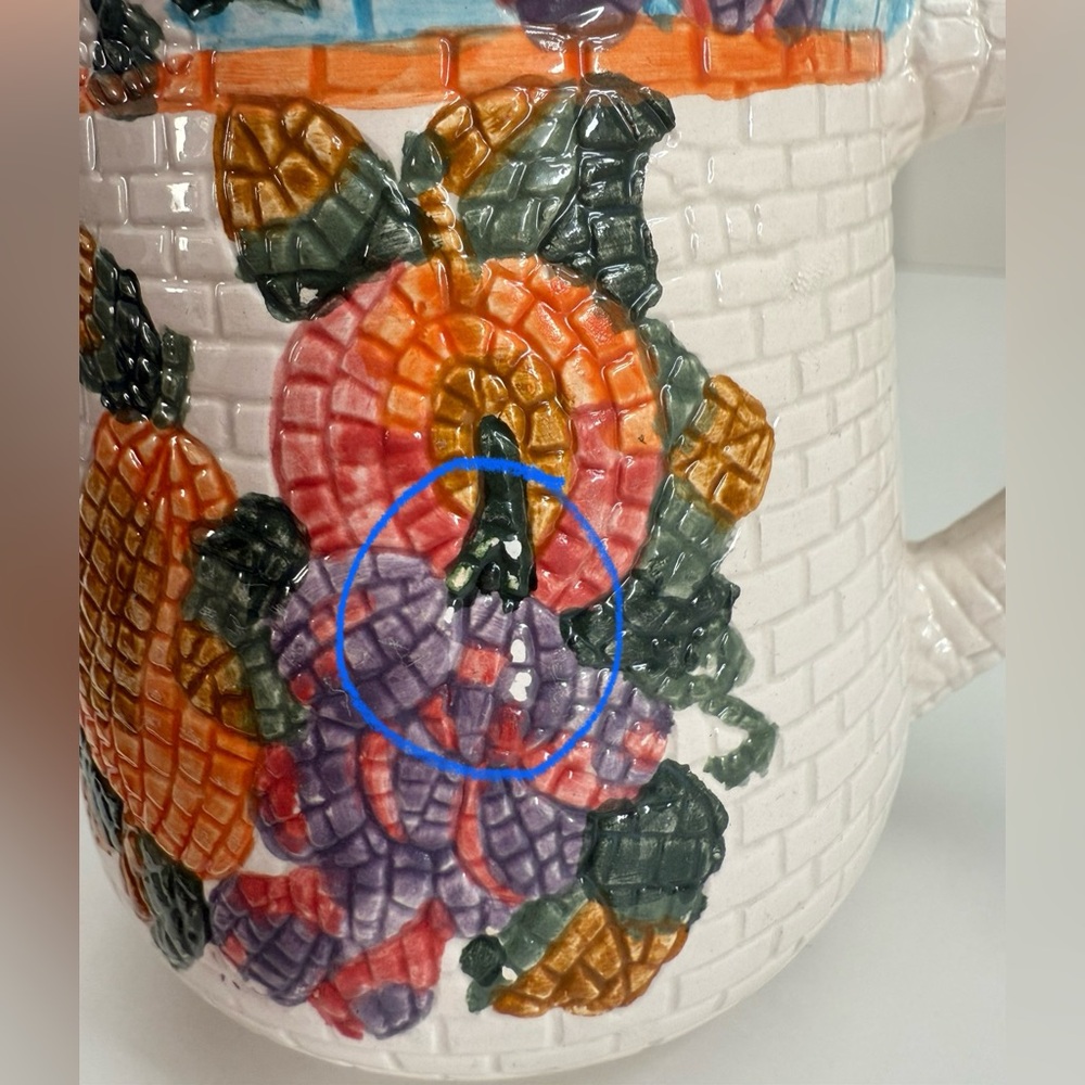 Vintage Floral Mosaic Cream Mug with Orange, Blue, Pink and Green Accents - Picture 4 of 11